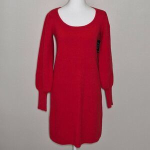 Boston Proper Women’s Boat-Neck Balloon-Sleeve Sweater Dress Red Size XS NWT